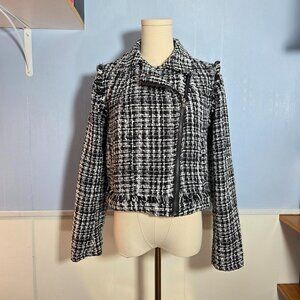 A New Day Small Classic Black White Teed Full Zip Tassel Short Jacket
